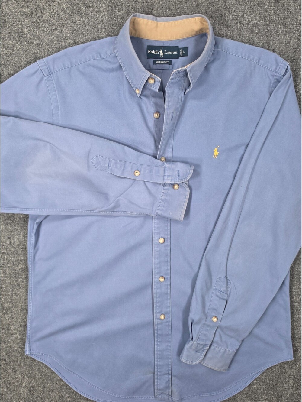 Vintage 90s Ralph Lauren Polo Shirt Mens L Blue Classic Fit Button Down Pony